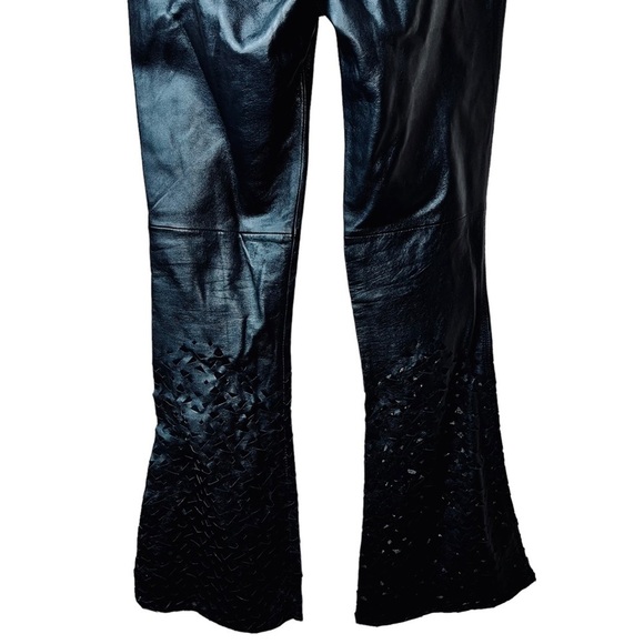 AOC Absence of Color Black Genuine Leather Pants Low Rise Flared Laser Cut 6 - Picture 12 of 15